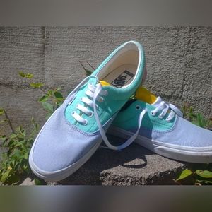 Men's size 11  VANS sneakers pastel color block blue teal yellow pink